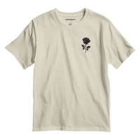 Natural t-shirt with a black rose graphic