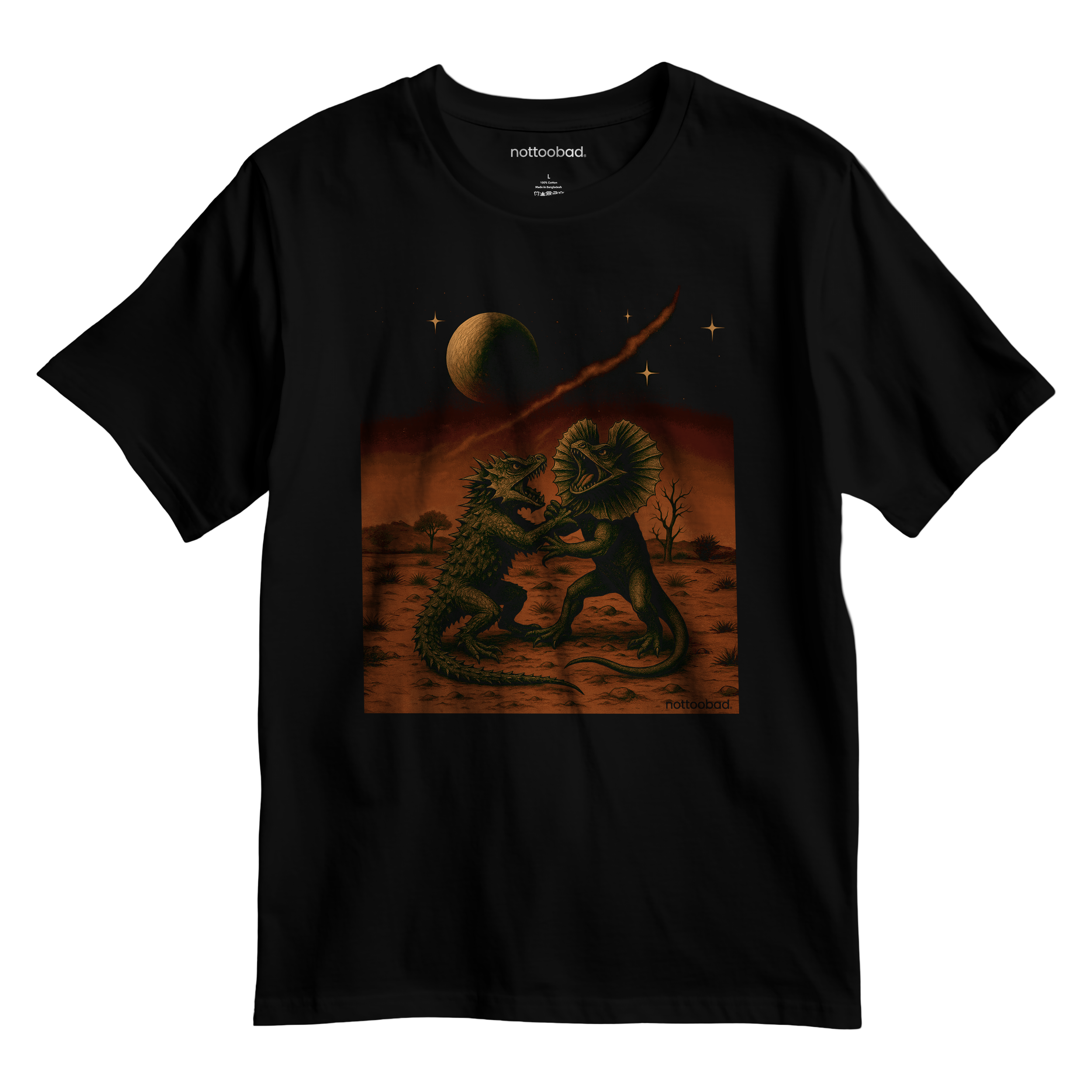 Black t-shirt with a graphic design Outback Battle – nottoobad Cotton T-Shirt